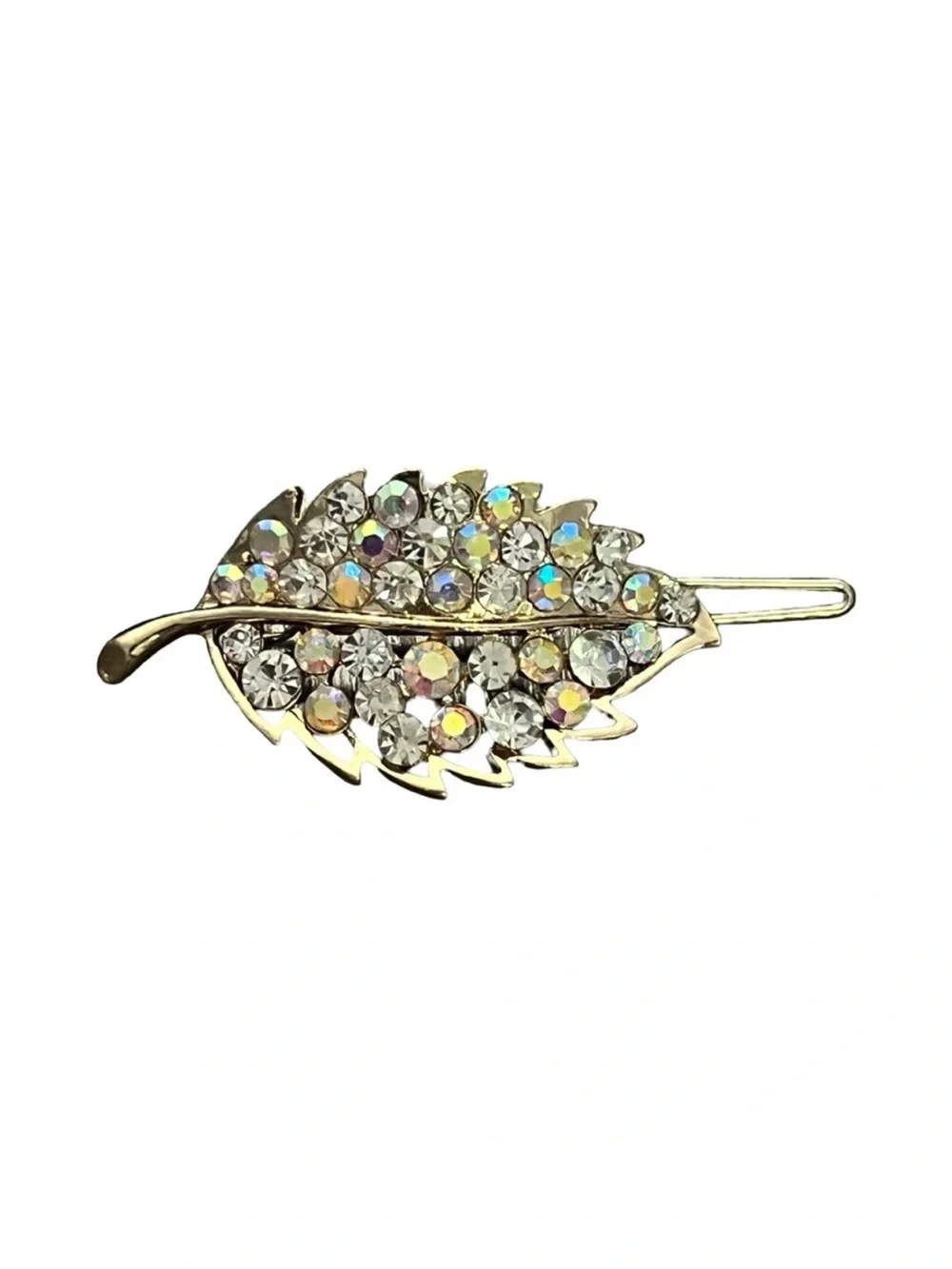 Gold Leaf Crystal Hair Clip - Sparkling Clear Rhinestones FINAL PRICE DROP
